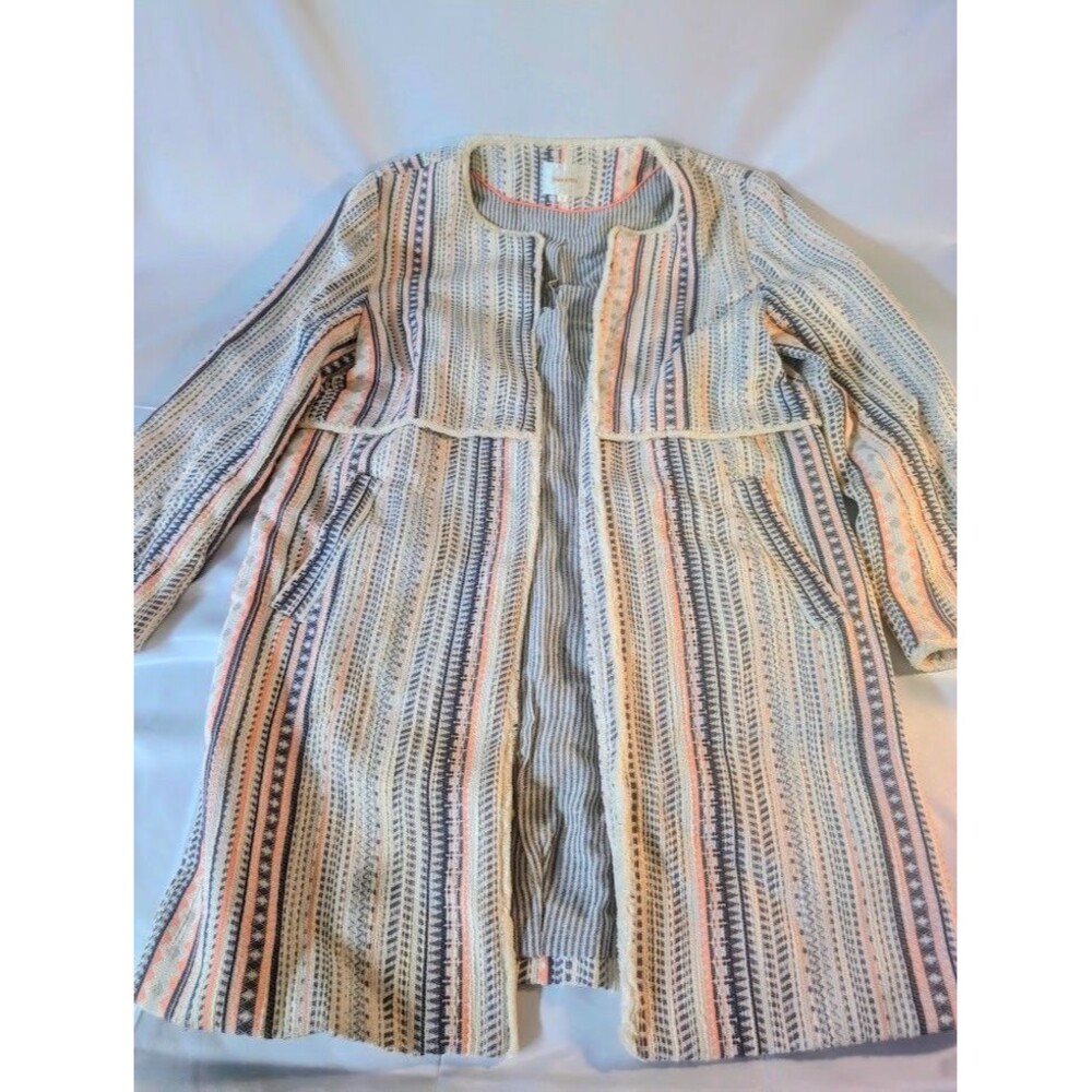 Grace & Mila Womens M Boho Striped Open Front Jacket Long Sleeve Multicolor Chic